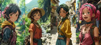 Fröhliche Person in handlungsorientiertem Fantasy-Anime