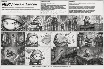 Anime Cyberpunk Comedy Storyboard Prompt