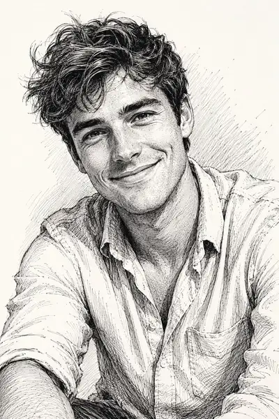 Portrait à l'encre avec un sourire chaleureux et confiant