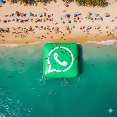 Giant inflatable WhatsApp logo floating at the beach
