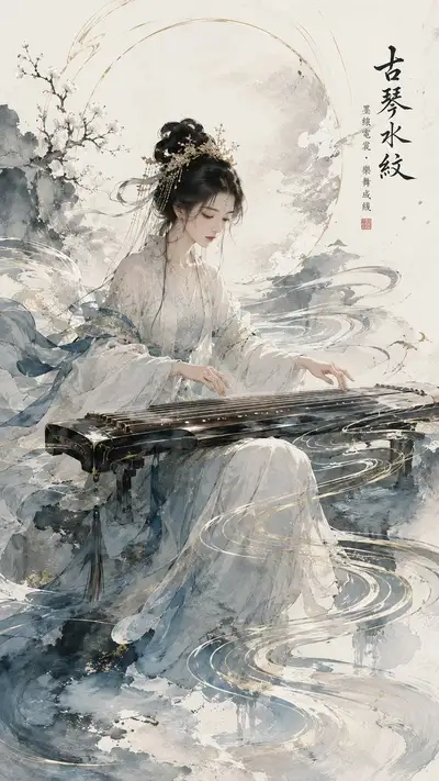Affiche fantastique musicale orientale avec instrument traditionnel