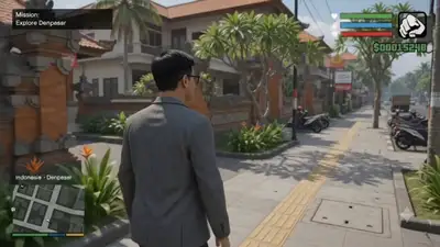 GTA V Bali Night Walk Character Video Prompt