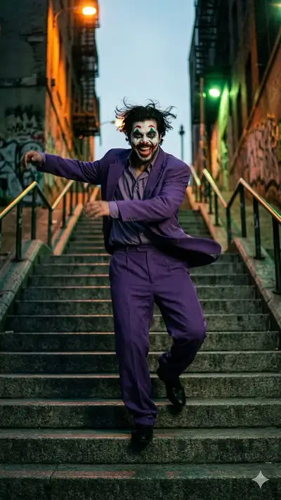 Cinematic Joker-Style Dance on Staircase