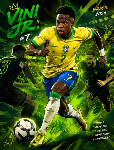 Vinicius Jr comic-book style football sprint illustration