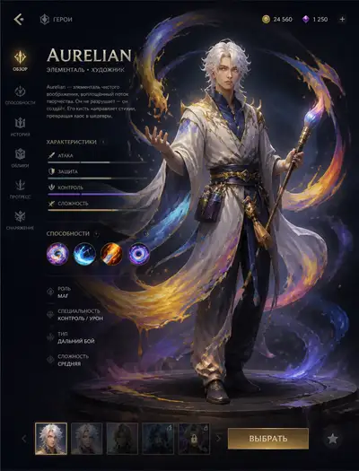 Elemental painter MOBA hero screen looping animation prompt