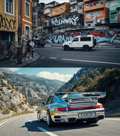 Prompt 1 de Runway: Rover Defender en la favela