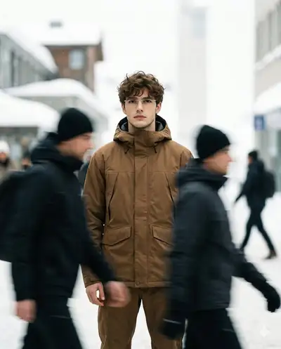 High-Fashion-Alpenporträt mit bewegungsunscharfem Hintergrund