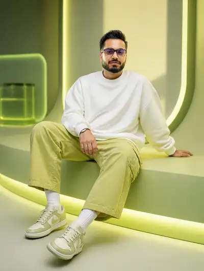 Lemon green futuristic streetwear fashion portrait prompt