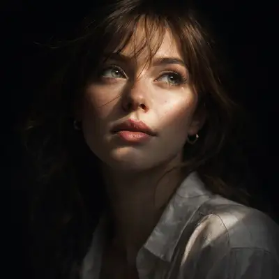 Retrato en primer plano claroscuro con luz lateral dramática
