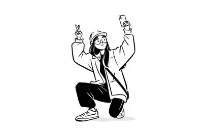 Illustration éditoriale de personnage en noir et blanc minimaliste