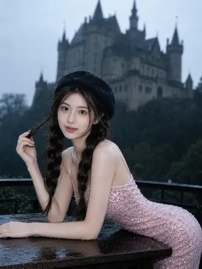 Gothic Cinematic Rainy Castle Portrait