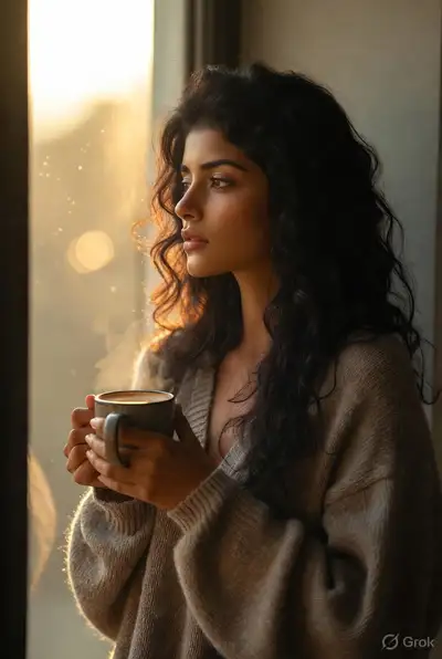 Cozy Morning Portrait of Indian Woman