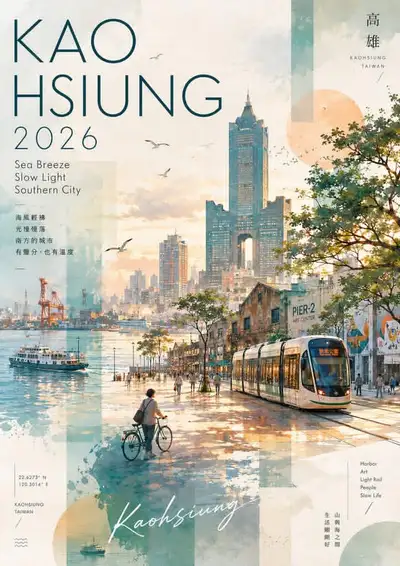 Watercolor Collage Travel Poster for Kaohsiung, Taiwan
