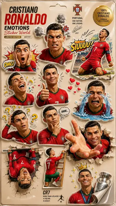 Living 3D cartoon sticker sheet of Cristiano Ronaldo