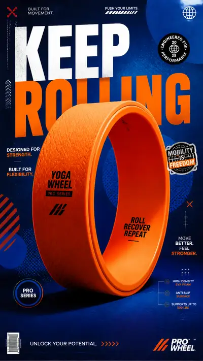 Neon Orange Yoga Wheel Fitness Advertising Poster
