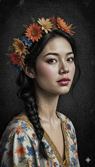 Illustration de portrait baroque gravé en hachures croisées