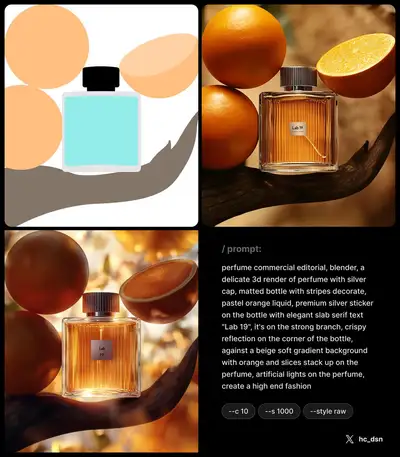 Citrus Perfume Commercial Editorial Midjourney Prompt