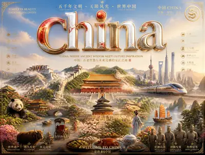 Luxury cinematic China travel poster template