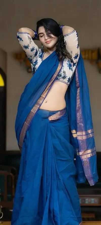 Ultra-Photorealistic Indian Woman in Royal Blue Saree Portrait