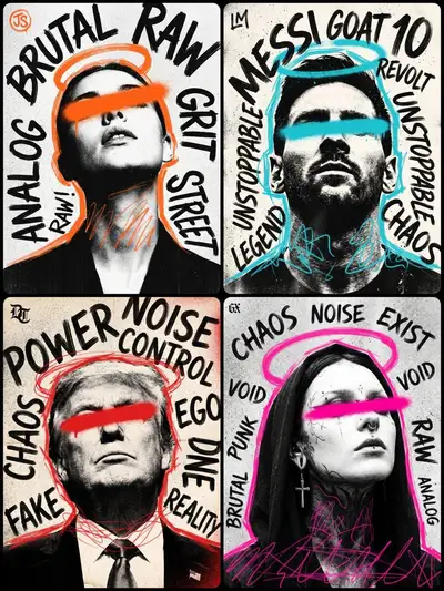 Grunge street-art portrait poster with spray censor bar