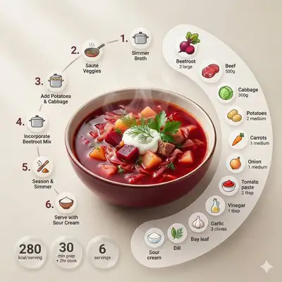 Recipe infographic template for any dish, borscht example