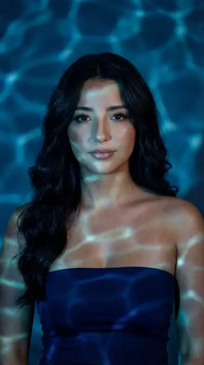 Ultra-Photoreal Cinematic Portrait with Water Ripple Lighting