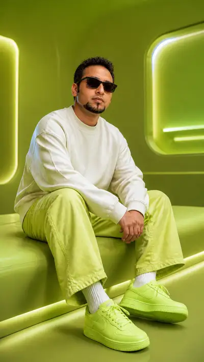 Futuristic lemon-green fashion editorial portrait