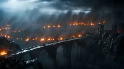 Un chevalier solitaire défend un pont qui s'effondre face à une armée d'orcs