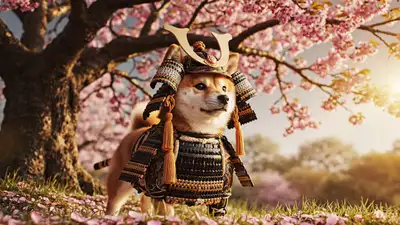 Shiba Inu Samurai Under Cherry Blossom