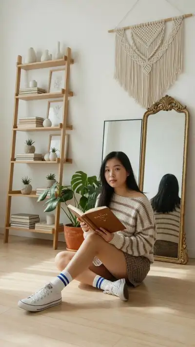 北欧风温馨女性读书肖像