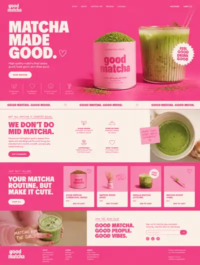 Hot pink website design concept for a matcha brand
