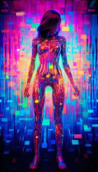 Neon Fractalized Synesthesia Glitchscape Woman