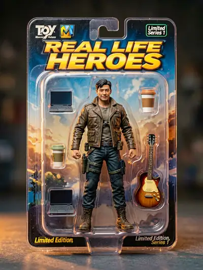 Hyper-realistic action figure toy from a reference photo