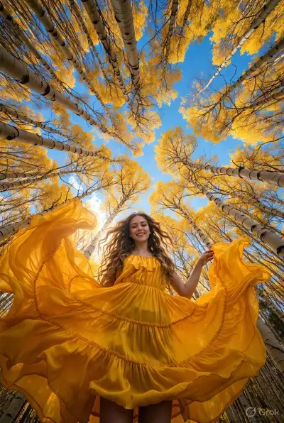 Autumn Forest Spinning Woman Cinematic Shot