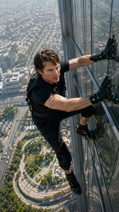 Extreme-height skyscraper climbing action photo