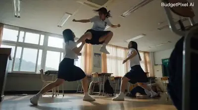 Filmisches Video einer koreanischen Schulmädchen-Kampfszene