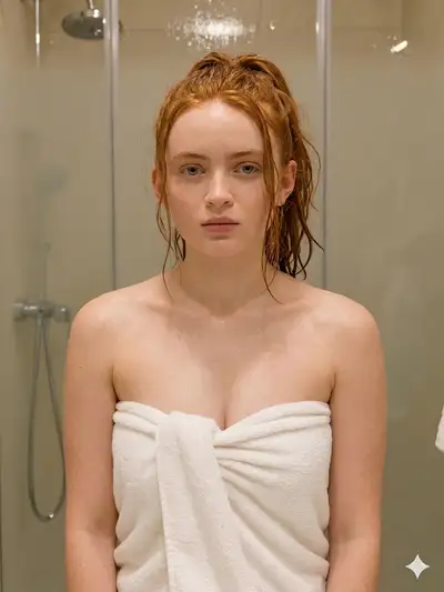 Woman in Bathroom with Towel