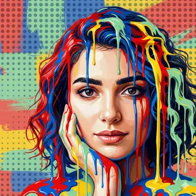 Pop-art portrait with dripping acrylic paint effect