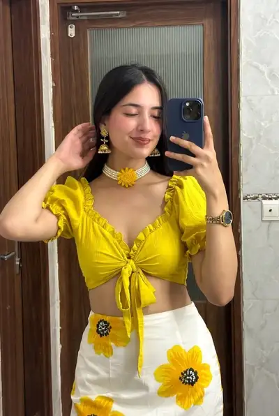 Mirror Selfie in Yellow Crop Top