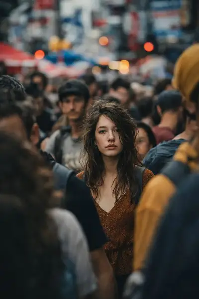 Cinematic Portrait in Urban Crowd