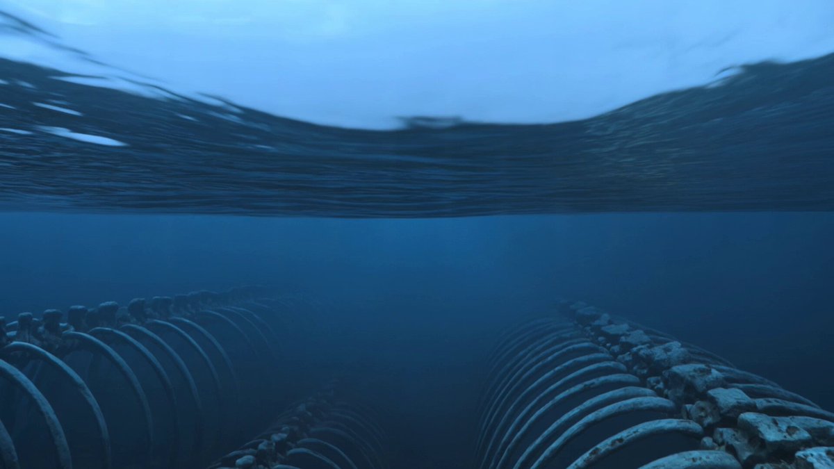 Submarine racing through giant ancient sea creature skeletons, Kling 3.0