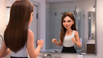 Pixar-style girl finally nails her hair before a party