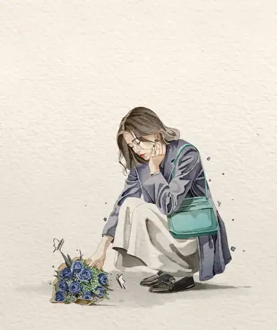 Cozy storybook watercolor illustration of a woman in daily scenes
