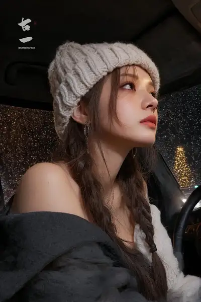 Rainy Night Car Portrait of Young Woman