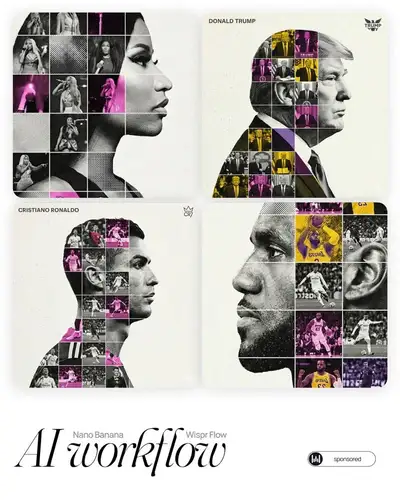 Sports tribute poster with a mixed-media photo-grid silhouette