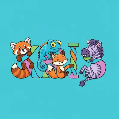 Stylized Capital Letters with Cartoon Animals
