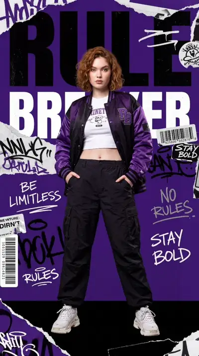 High-fashion streetwear editorial poster with collage typography