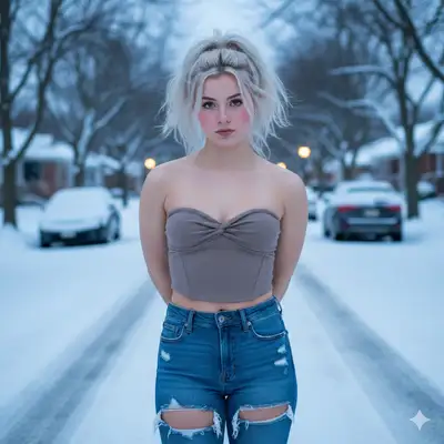 Winter Street Portrait: Young Adult Woman in Corset Top