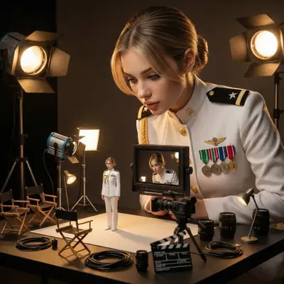 Miniature self film set duplicate in cinematic studio
