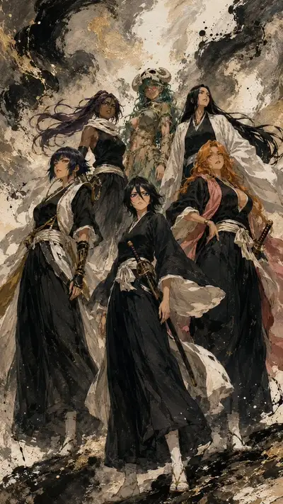 インクと油絵を融合させたスタイルのBLEACHアニメキャラクター